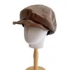 Gorra de Boina Melanoid Retro con Parches de Gamuza y Patrón de Cocodrilo de Cuero PU para Mujer, Otoño Invierno, Viaje, Gorra de Pico de Pato, Gorra de Equitación