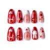 30 Peças de Unhas Postiças de Amêndoa para o Dia dos Namorados Transfronteiriças, Joias de Pérola em Formato de Coração Feitas à Mão, Unhas de Manicure de Coelho Fofo