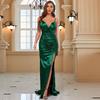 Liquidación Venta Transfronteriza Europea y Americana Comercio Exterior Ins Verde Cuello en V Sin Tirantes Espalda Descubierta Sirena Vestido de Noche Vestido Largo