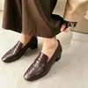Todo en stock~Otoño temprano 2026 nuevo cuero de oveja de capa superior tacón grueso punta redonda 3.5cm tacón medio mocasines gruesos zapatos de una sola capa poco profundos