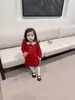Cutemily Outono e Inverno Meninas Cardigan Suéter Vermelho Retrô + Saia de Tricô com Laço Traje Fofo para Bebê Menina