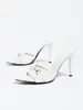 Zapatos de tacón alto transpirables con diamantes de imitación completos, sandalias tipo mula con corazón, para ceñir la cintura, de venta caliente