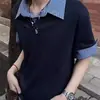 Camiseta Polo a Cuadros de Manga Corta Falsa de Dos Piezas Estilo Americano Transfronteriza para Mujer y Hombre, Verano Retro Estilo Universitario, Camiseta Versátil Casual Holgada
