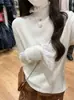 Camiseta de punto fina con cuello alto y manga larga para mujer, estilo dulce y chic, para otoño e invierno, suéter de capa, top interior de nicho