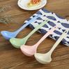 Colher de Palha de Trigo Doméstica de Cabo Longo para Mingau Pequeno Mingau Utensílios de Mesa de Cozinha Saudável e Ecológico Resistente a Quedas Colher de Orelha Redonda de Trigo