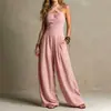 2026 Moda de verano transfronteriza europea y americana para mujer, elegante mono sin mangas con cuello halter al descubierto y fruncido en la cintura