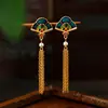 Nuevos Pendientes Esmaltados de Moda con Forma de Abanico y Borlas para Mujer, Estilo Vintage, Adecuados para Cheongsam y Hanfu