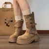 Botines estilo británico para adelgazar y realzar la altura, versátiles botas estilo Martin de suela gruesa para mujer, nueva colección otoño 2026, color caqui, botines western vaqueros