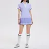 Traje Deportivo Transfronterizo Nueva Moda Coreana Azul Marino Manga Corta Cuello Camisero Simple Adelgazante Hombro Derecho Secado Rápido Pantalón Corto Falda