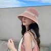 Sombrero de Sol de Paja Tejida Hueca Estilo Coreano de Verano para Mujer, Plegable, Sombrero de Pescador para Sol al Aire Libre en la Playa y la Costa