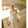 Atacado Transfronteiriço Novo Estilo Vestido de Noiva com Alça Leve para Noivas de Comércio Exterior, Vestido de Noiva para Fotografia de Viagem, Estilo Floresta, Super Feérico, Emagrecedor, Estilo Vintage, Vestido de Noiva para Exterior