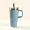 Copo Isolado a Vácuo de Aço Inoxidável 304, Copo Portátil de 14oz com Canudo de Silicone, Copo Portátil para Carro, Copo para Café Quente e Frio