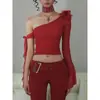 Venta al por mayor transfronteriza Verano 2026 Floral Chic de un solo hombro con una manga Camiseta sexy para mujer Ajustada Top de baile Moderno