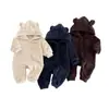 Mono de Peluche de Invierno para Bebé Mono Grueso Caliente para Bebé con Capucha de Orejas de Oso Traje para Gatear Niños Niñas Suave