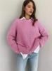 Suéter de Malha Feminino Plus Size Cor Sólida Gola Redonda Manga Longa Outono e Inverno 2024 Cruzamento Tamanho Grande Solto Gordo