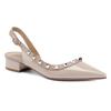 2024 Nuevos Zapatos Pequeños de Cuero Huecos con Remaches Verano Falda para Usar Sandalias de Tacón Alto Color Nude Francés Estilo Chanel Zapatos de una Capa para Mujer
