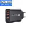 Cargador de viaje Normativa de EE. UU. Normativa europea Normativa británica Cabezal de carga 3USB + Tipo C Adaptador multiteléfono 3USB + PD