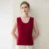 Chaleco de cachemira 100% puro para mujer con cuello en U, sin mangas, nuevo estilo otoño e invierno, camiseta básica de punto liso simple, moderno