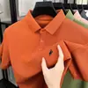 Camisa Polo de Manga Corta Casual de Negocios de Seda Helada de Nuevo Estilo de Verano para Hombres Jóvenes y de Mediana Edad Transpirable Delgada con Cuello