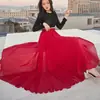 Saia Midi Rodada Dupla Camada 720 Graus Chiffon Dança Clássica Dança Étnica Saia de Dança Saia Longa Dança Prática de Quadrilha Dança de Xinjiang