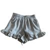 Pantalones cortos deportivos casuales de color liso con borde de madera y costuras estilo europeo y americano para mujer, de verano, de cintura alta, holgados, con bolsillos y pierna ancha.
