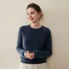 Novo Suéter de Caxemira com Gola Redonda Feminino Outono/Inverno 2026, Suéter Básico de Cor Sólida, Estilo Fofo, Caimento Solto, Efeito Emagrecedor, Suéter de Tricô Trançado