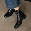 Botines Chelsea de Cuero de Vaca Lavado Completo con Hebilla Metálica Estilo Old Money Británico 2026 Tacón Medio Grueso Punta Cuadrada Botines de Cuero Genuino para Mujer