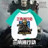 Camiseta Delta Action Colaboração Infantil, Algodão Puro Manga Curta Raglã, Top de Verão para Meninos com Estampa Tática de Personagem