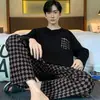 Pijama de Hombre Nuevo de Primavera y Otoño Transfronterizo de Manga Larga Cuello Redondo Holgado Estilo Coreano Talla Grande Ropa Deportiva Portátil para el Hogar Conjunto