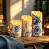 Luces de Velas Electrónicas Impresas en Azul y Blanco Más Vendidas Transfronterizas Luces LED de Plástico Falsas Velas Simuladas Luces Decorativas de Navidad