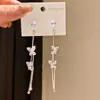 Pendientes de Aguja de Plata Estilo Lujo Ligero Zircón Gota de Agua Lazo Borla Simples de Moda Exquisitos Pendientes de Botón Accesorios de Oreja Elegantes de Gama Alta