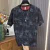 Camiseta de Manga Corta con Estampado de Mármol Estilo Retro Americano para Hombre, Marca de Tendencia, Holgada Casual de Peso Pesado con Sensación de Alta Gama, Top de Media Manga