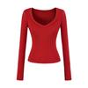 Camiseta Base de Tencel con Cuello en V para Mujer, Nueva Camiseta de Manga Larga Ajustada para Otoño e Invierno 2025, Top Corto, Estilo Ins