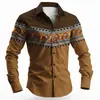 Camisa de manga larga con cuello camisero estilo western cowboy para hombre europeo y americano, top de camisa elástica en cuatro direcciones con estampado digital 3D para hombre