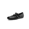 Lindos sapatos femininos de couro legítimo com textura de arco Sakura Mary Jane 2025, bico quadrado, plataforma plana, camada única, tamanho feminino