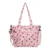 Bolsa Tote Estampada Cereja Verão 2026 Feminina Casual Grande Capacidade Lona Bolsa de Ombro para Estudantes Aula Deslocamento