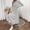 Amazon Europeo y Americano Tallas Grandes Exportación Otoño e Invierno Color Sólido Cuello Redondo Vestido Moda Casual Cepillado Canalé Vestido