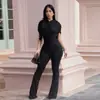C7651 Transfronterizo AliExpress Amazon Moda Europea y Americana para Mujer Elegante Fruncido Texturizado Color Sólido Mono de Pierna Ancha