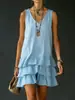 Sitio Independiente de Amazon Europeo y Americano Transfronterizo Moda Primavera/Verano 2026 Vestido Camiseta Casual Holgado de Color Sólido para Mujer