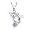 Collar Plata Original Mujer Colgante Zorro de Cristal Joyería de Moda Accesorios Cortos para Clavícula Flor de Durazno