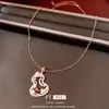 Collar con Colgante de Piedra Ojo de Tigre, Circonita, Perla y Calabaza Hueca, Cadena Larga Vintage para Suéter, Accesorio de Cuello Versátil de Otoño e Invierno para Mujeres