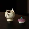 Diseño de Flor de Enredadera Morada Pintado a Mano sobre Piedra de Fuego Roja, Tetera Redonda de Cuentas, Juego de Té Kung Fu para Uso Doméstico, Tetera de Cerámica con Filtro de Agujero de Bola