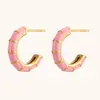 Moda Europea y Americana Nicho Elegantes Pendientes de Gota de Aceite Acero Inoxidable Chapado en Oro de 18K Color Caramelo Rueda Forma de C Pendientes de Malla para Mujeres