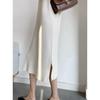 Otoño e Invierno Estilo Holgado Perezoso Sencillo Combinable Largo hasta la Rodilla con Abertura Vestido Largo de Punto de Cuello Alto para Mujer Largo Medio Interior