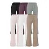 Venta al por mayor de ropa para mujer estilo europeo y americano transfronteriza INS, nuevos pantalones acampanados elásticos de otoño de cintura alta con cordones y costuras visibles