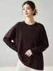 Macio e amigo da pele~ Nova coleção outono e inverno: um suéter pullover 100% cashmere luxuoso e descontraído com gola redonda, projetado para fazer você parecer mais jovem e mais magra