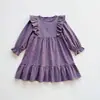 Ropa infantil coreana vestido dulce de princesa con volantes para niña 2026 otoño floral cuello redondo manga larga vestido infantil