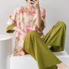 Pijama Tradicional con Botones Estilo Chino Nuevo Mianchou Shijia para Mujer Modelo Nuevo 2026 Conjunto de Manga Media de Algodón Artificial Adecuado para Usar Afuera en Verano