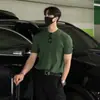 Camisa Básica de Tricô Estilo Levemente Maduro Masculina Estilo Coreano Slim Fit Seda Gelada Listrada Manga Curta Camiseta Caimento Casual Retro Top Roupas de Linha
