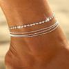 Joyería transfronteriza europea y americana de verano para playa barata con garra de diamante accesorios para el pie femenino al por mayor personalidad cadena de cuentas multicapa tobillera
